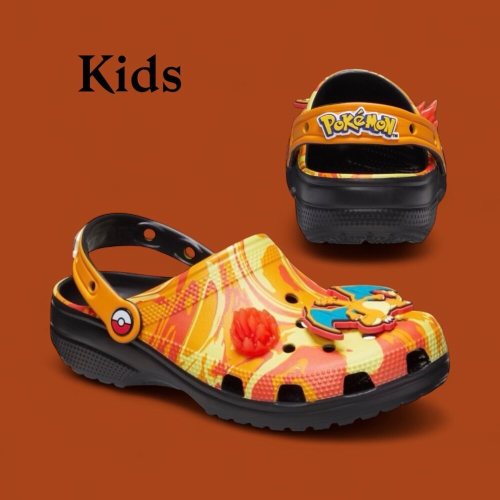 Kids Crocs Classic Clog Pokemon Charizard Fire Red Juniors NEW (RARE)
